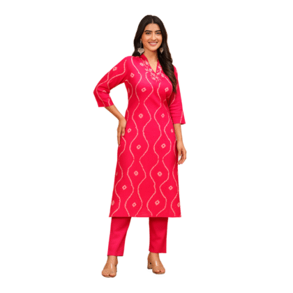 Rani Pink Rayon Bandhani Print Kurta and Palazzo Set
