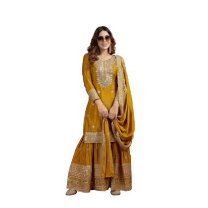 Chanderi Silk Kurta and Flared Sharara with All-Over Zari Detailing