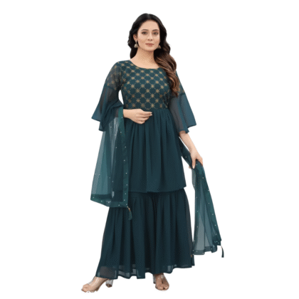 Flowing Georgette Party Wear Sharara Set with Metallic Detailing