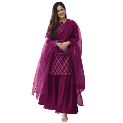 Wine Color Cotton Geometric Foil Print Sharara Suit