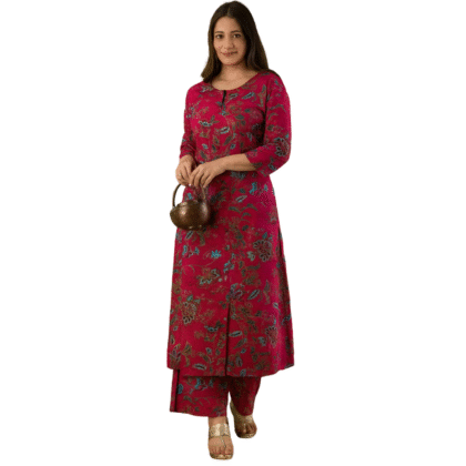 Rani Pink Rayon Bandhani Print Kurta and Palazzo Set