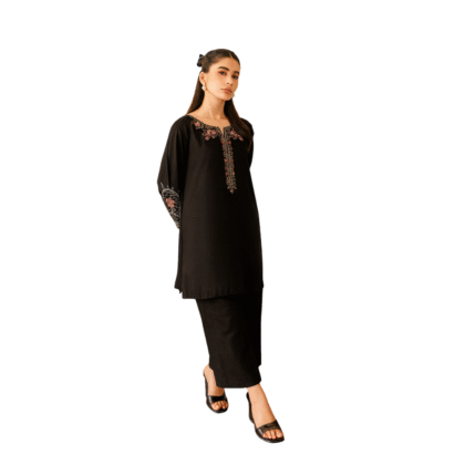 Black Cotton Kurta and Palazzo Set with Thread Embroidery