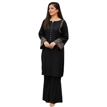 Black Rayon Embroidered Kurta and Palazzo Set