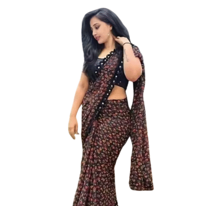 Designer Printed Georgette Saree with Ruffle Accent