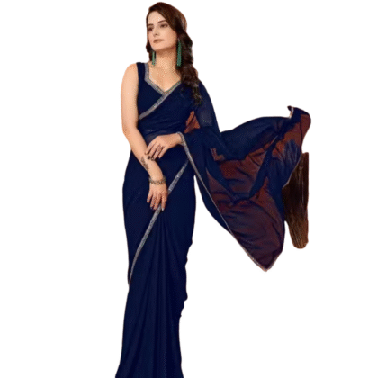 Solid Navy Georgette Party Wear Saree