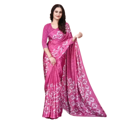 Hot Pink Geometric Bandhej Print Saree