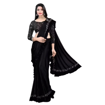 Designer Lycra Ruffled Saree & Sparkle Blouse