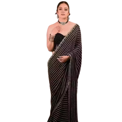 Black Georgette Saree with Striped Sequin Work