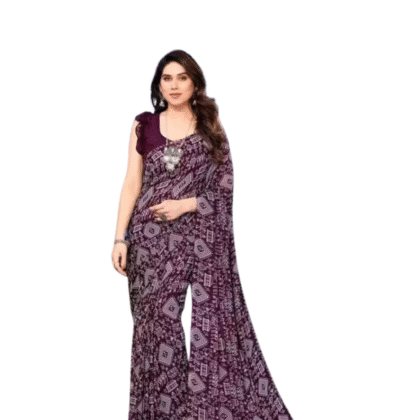Wine Georgette Geometric Bandhani Saree