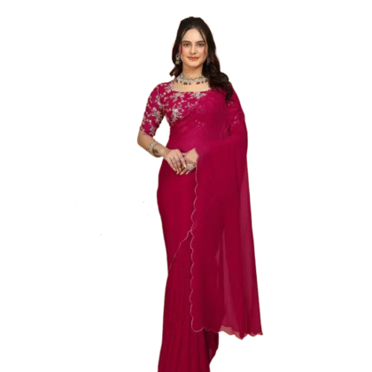 Rani Pink Pleated Georgette Saree with Designer Blouse