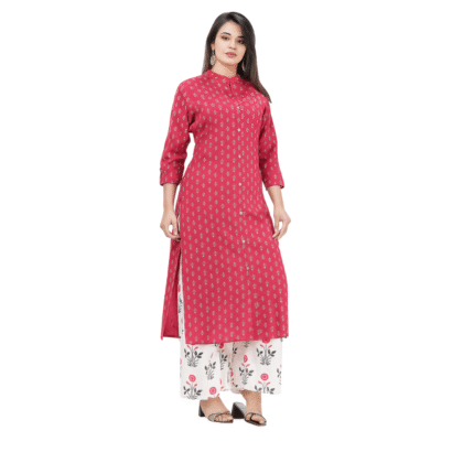 Rayon Pink Kurta Palazzo Set with Floral Print