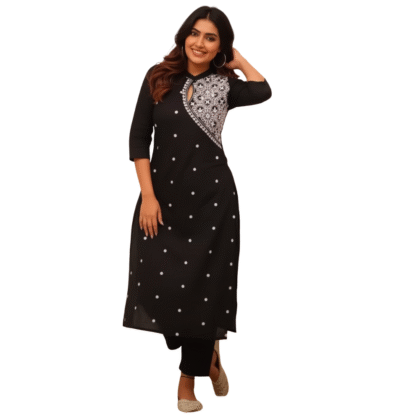 Black Rayon Embroidered Kurta and Palazzo Set