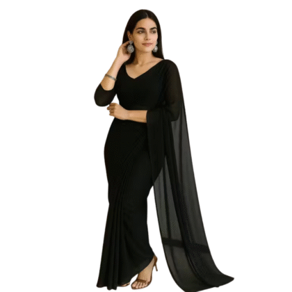 Classic Solid Black Georgette Saree