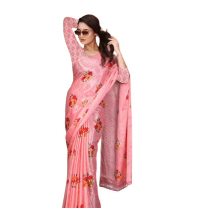 Rose Pink Georgette Saree with Bold Flower Print