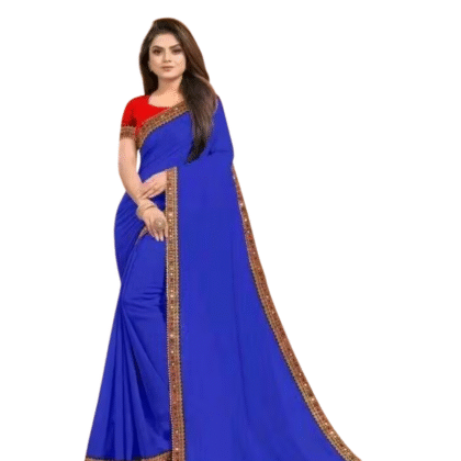 Solid Blue Georgette Saree with Designer Border
