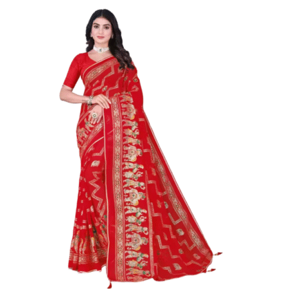 Bridal Red Georgette Saree with Traditional Border Work